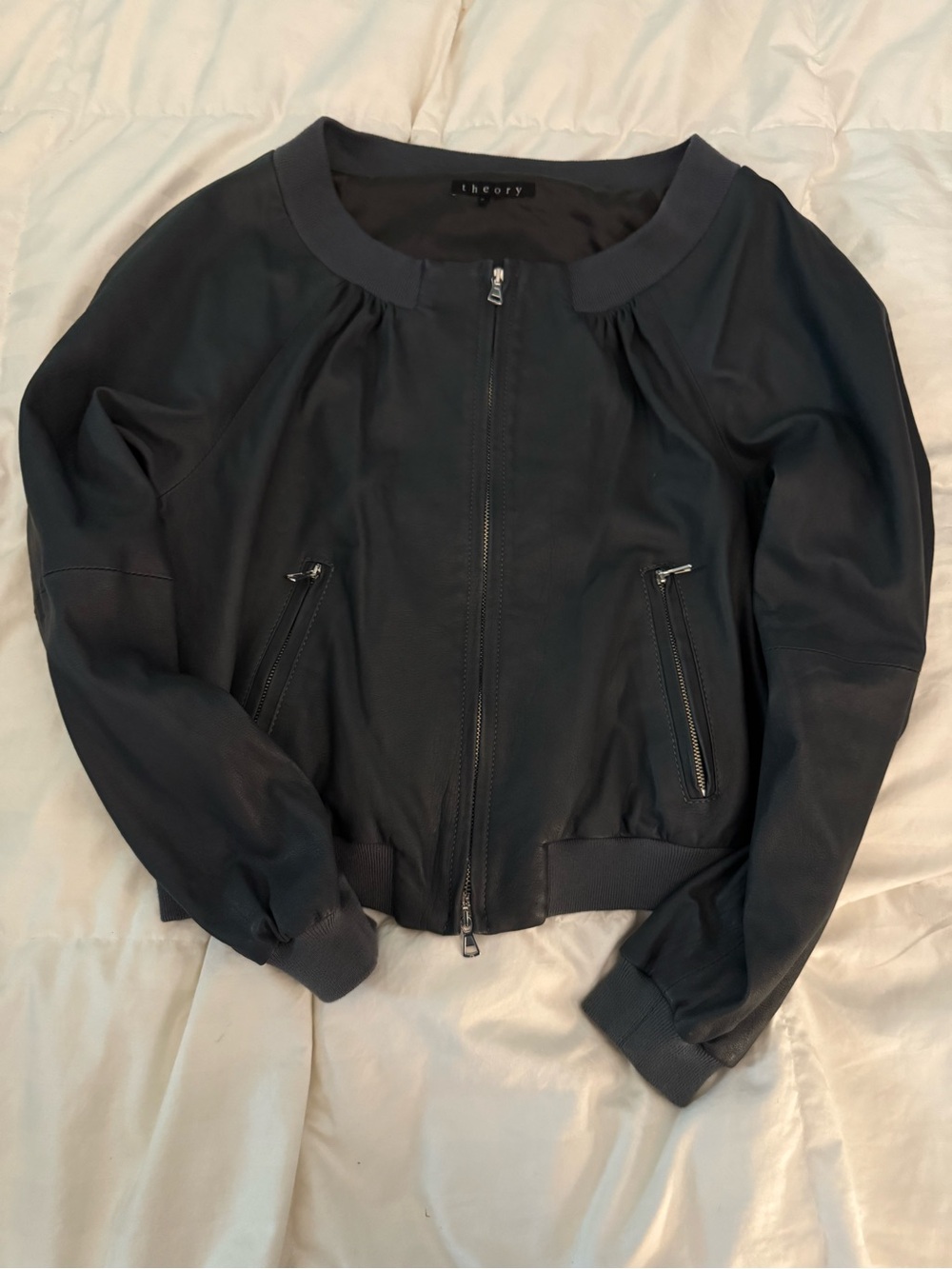 Theory Dark Gray Bomber Jacket with Zip Pockets